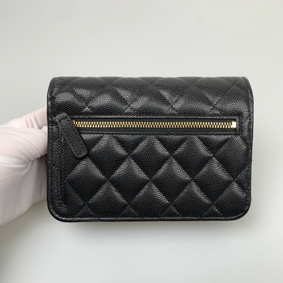 NIB Chanel Black Mini Caviar Wallet On Chain WOC - Picture 3 of 16